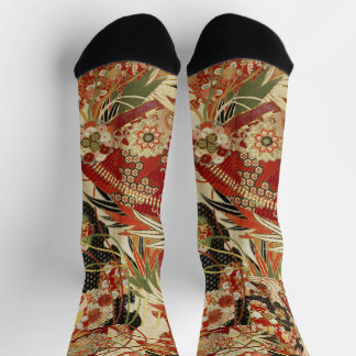 Calcetines ANTIQUE JAPANESE FLOWERS Red Green Black Floral