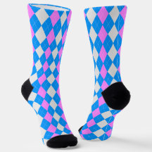 AQUA BLUE & BUBBLEGUM PINK Argyle Pattern Socks