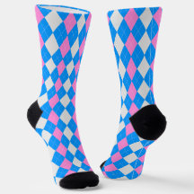 AQUA BLUE & CARNATION PINK Argyle Pattern Socks