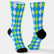 AQUA BLUE & LIME GREEN Argyle Pattern Socks