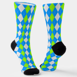 Calcetines AQUA BLUE & LIME GREEN Argyle Pattern Socks