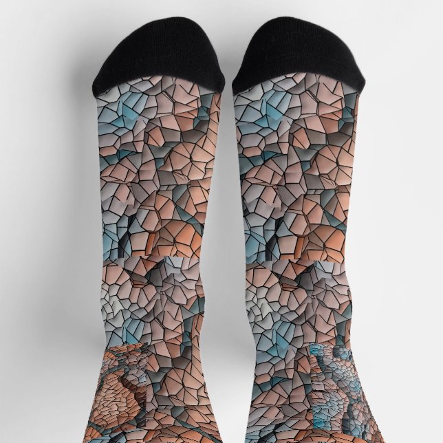 Calcetines Aqua-peach-black quilt pattern Crew Socks (Arriba)