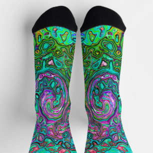 Calcetines Aquamarine Groovy Abstract Retro Láquido Swirl