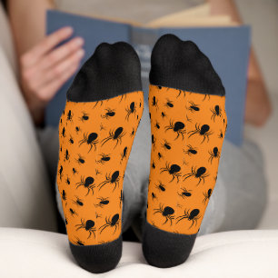 Calcetines Arañas Patrón de Halloween Negro y Naranja