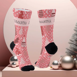 Calcetines Árbol de Navidad personalizado rosa de fiestas nav