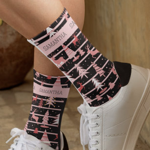 Calcetines Árbol de Navidad personalizado rosa navideño Reno