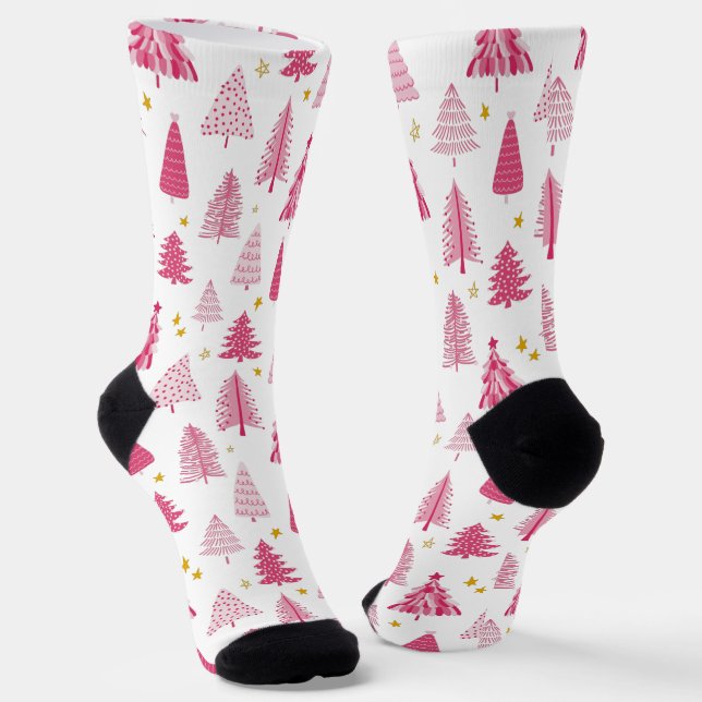 Calcetines Árbol de vacaciones de Navidades rosados (Angular)