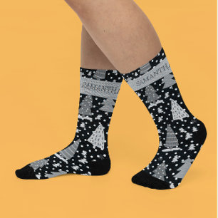 Calcetines Árbol de vacaciones rosa de Navidades personalizad