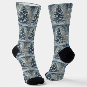 Calcetines Árbol de Yule de Navidad elegante con copos de nie