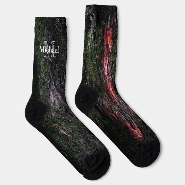 Calcetines Árbol rojo negro mossy ladrido de madera fresco Mo (Derecha)