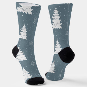 Calcetines Árboles blancos de invierno con fondo azul turbio