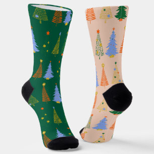 Calcetines Árboles de Navidad caprichosos rosa y verde