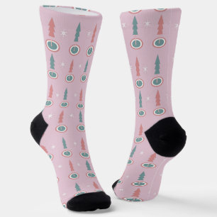 Calcetines Árboles de Navidad Copos de Nieve Rosa Verde Patró