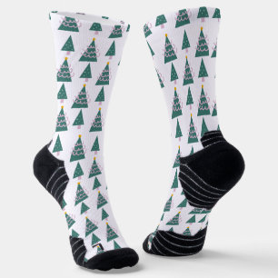 Calcetines Árboles de Navidad Garabatos Rosa Verde Garabato
