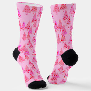 Calcetines Árboles de Navidad retro moderno, rosa pastel