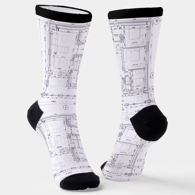 Calcetines Architectural Blueprint Pattern Unisex Socks (Angular)