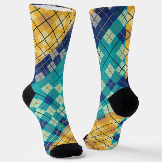 Calcetines Argyle a cuadros azul y amarillo multicolor