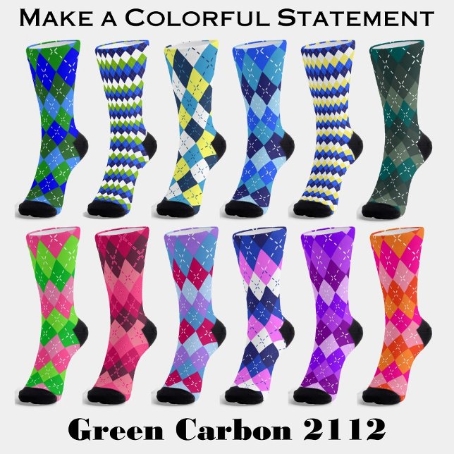Calcetines Argyle deportivo preppy rosa y Naranja (Make a colorful statement with Green Carbon 2112 argyle socks.)