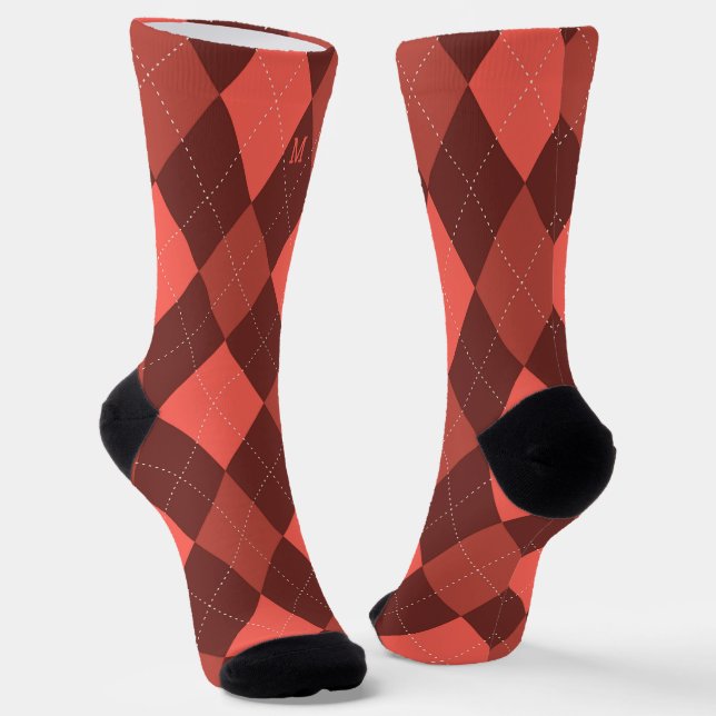 Calcetines Argyle Monograma inicial terracota (Angular)