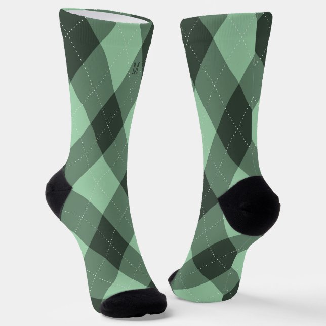 Calcetines Argyle Monograma Verde Inicial (Angular)
