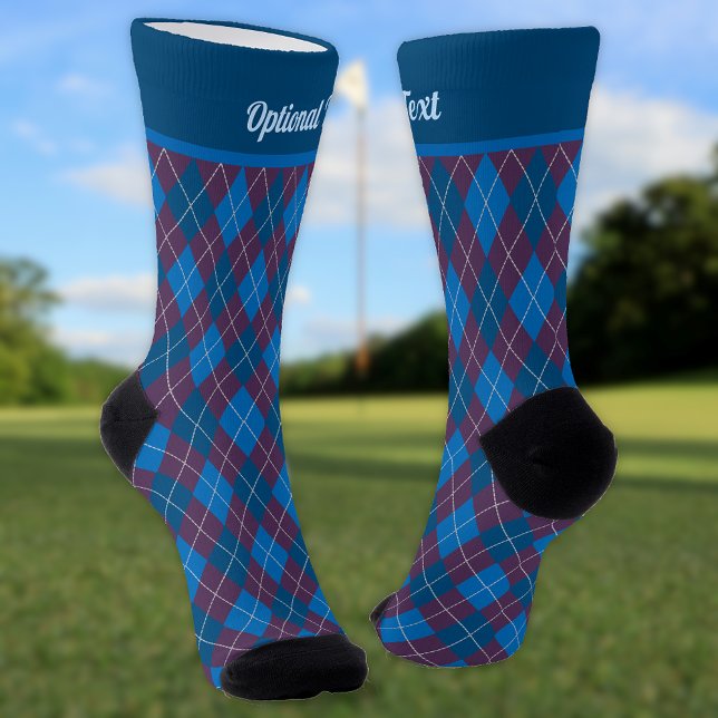 Calcetines Argyle Plum & Blues Classic Diamond, texto opciona (Subido por el creador)