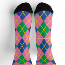Calcetines Argyle Verde Rosa y Azul