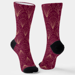 Calcetines Art Deco pattern with gold geometric fan motifs 