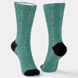 Calcetines Art Deco pattern with gold geometric shapes 
