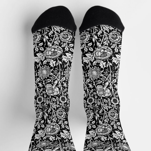 Calcetines Art Nouveau Carnation Damask, Black and White (Arriba)