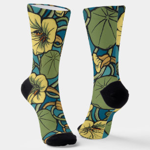 Calcetines Art Nouveau Nasturtium Azul Dorado floral Verneuil
