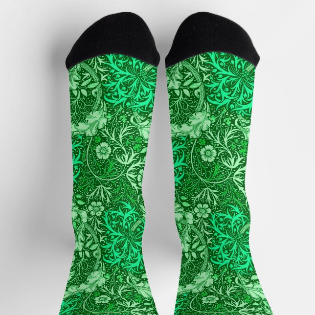 Calcetines Art Nouveau Seaweed Floral, Emerald Green  (Arriba)