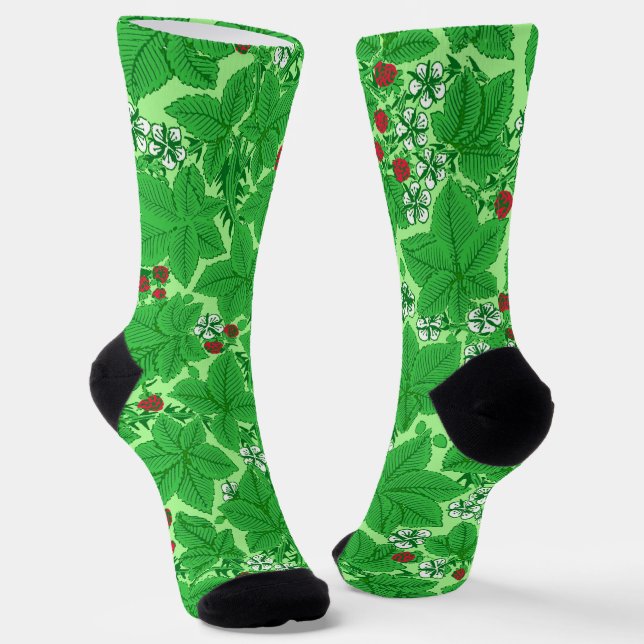 Calcetines Art Nouveau Strawberries and Leaves, Lime Green (Angular)