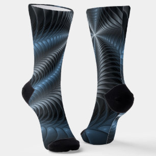 Calcetines Arte abstracto moderno fractal 3D gris azul plásti