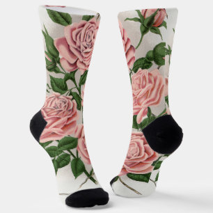 Calcetines Arte Botánico de Rosa Rosa Vintage Estilo Cottagec