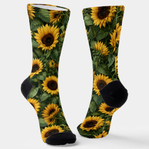 Calcetines Arte botánico realista de girasol