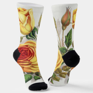 Calcetines Arte Botánico Vintage Rosa Amarilla y Naranja de A