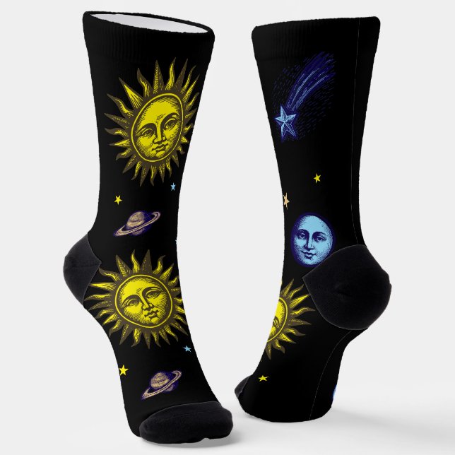 Calcetines Arte Celestial Retro Sol Luna Estrellas Planeta Co (Angular)