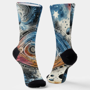 Calcetines Arte cósmico estilo Batik futurista - Diseño espac