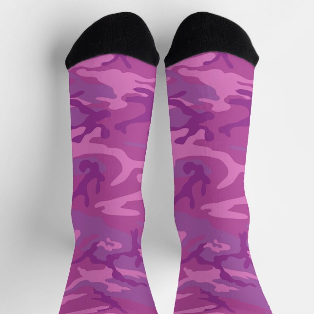 Calcetines Arte de camuflaje rosado y púrpura fanático (Arriba)