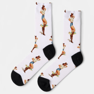 Calcetines Arte de chica pin-up retro vaquera