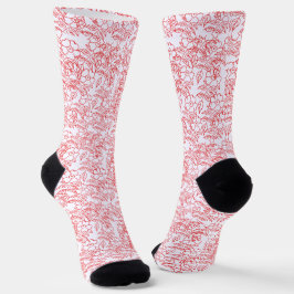 Calcetines Arte de línea de mandala con patrón floral rojo el