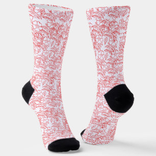 Calcetines Arte de línea de mandala con patrón floral rojo el