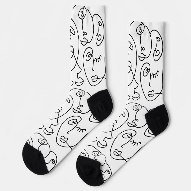 Calcetines Arte de línea Face Geométrico abstracto mínimo mod (Izquierda)