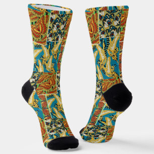 Calcetines Arte de Mariposa Art Déco Amarillo y Turquesa Vibr