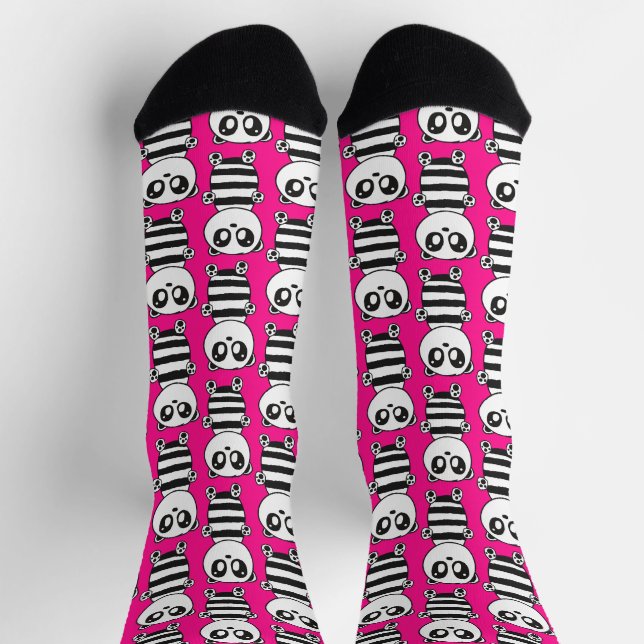 Calcetines Arte de panda juguetón en blanco y negro (Arriba)