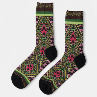 Calcetines Arte de tela abstracta brillante rosa y verde