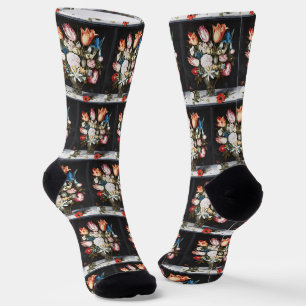 Calcetines Arte de tulipanes y rosas holandesas antiguas de B