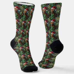 Calcetines Arte exótico de juego navideño de gato bengalí de