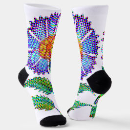 Calcetines Arte fino de medio tono de flor azul