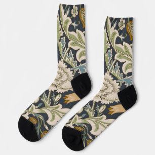 Calcetines Arte floral azul marino de William Morris Severn